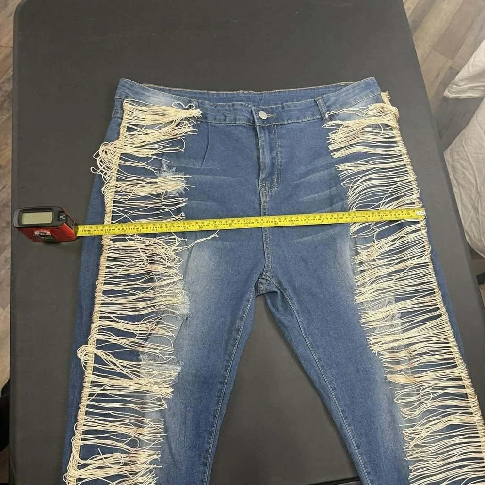 Plus Size Fringe Distressed‎ Skinny Jeans XXXL Boho Western Stretch Denim